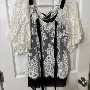 Karen Kane Black and Cream Lace Blouse